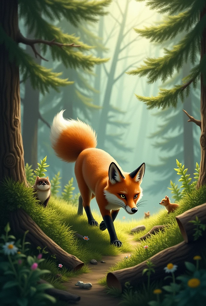 A fox roaming in forest