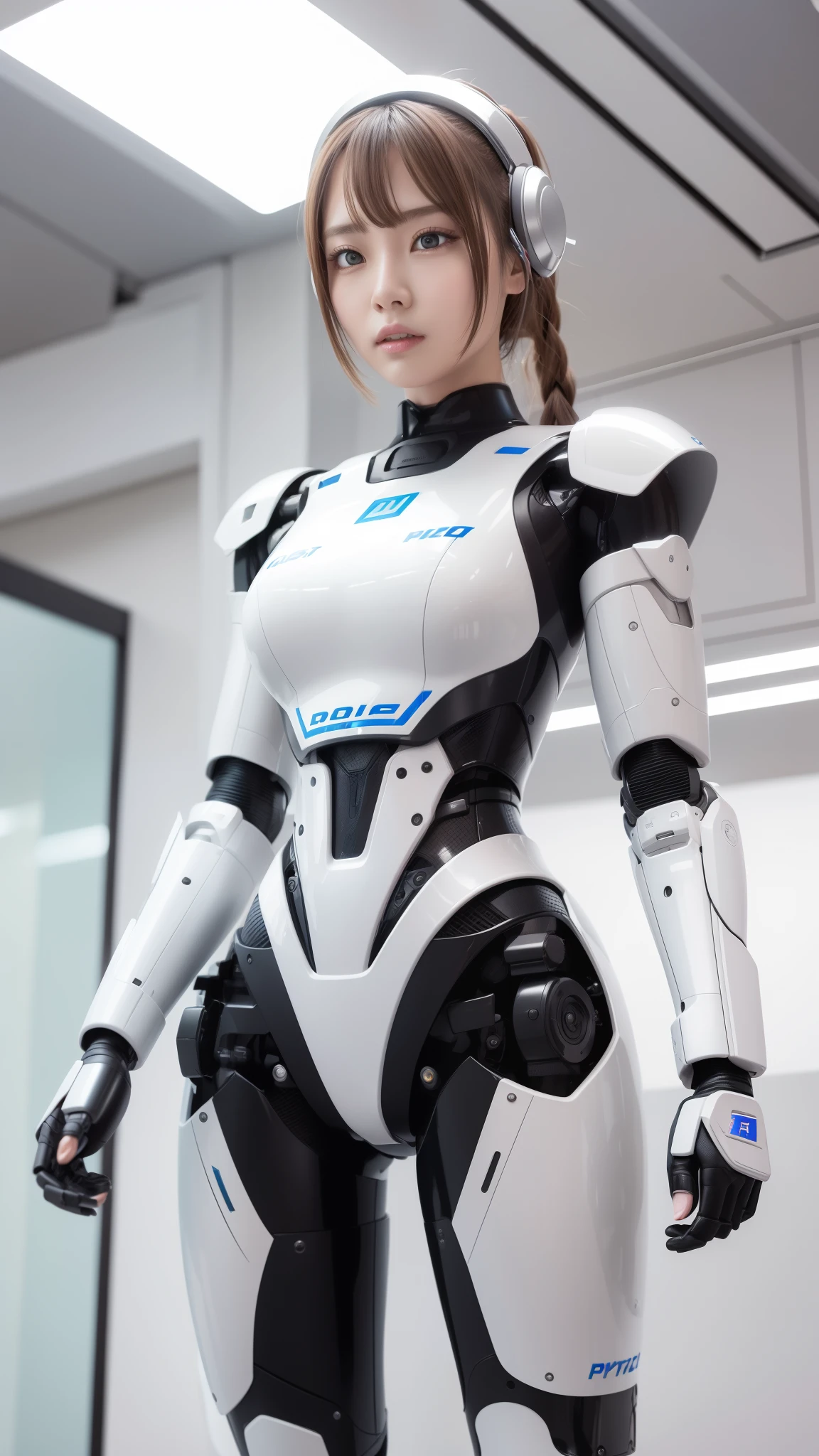 one robot woman, hyperdetailed face, Super well-formed face, armored robot, Police, robot, perfect-female-robot, perfect-mechanical-body