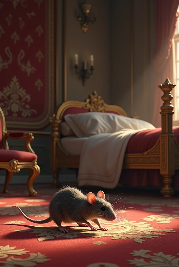 A rat enters the king's room looking for food.