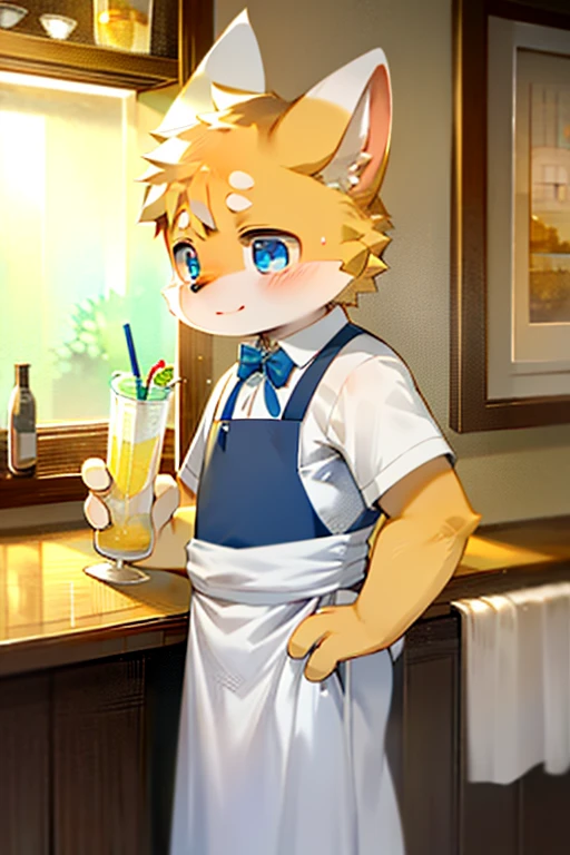 Big watery eyes,Warm island atmosphere,More soft details and shadows Corgi waiter:1.1),A large glass of iced lemonade,在Spanish Bar的内部. Spanish Bar，There is a wooden counter on the left, There&#39;There&#39;s an open door at the back., And the scenery of the Spanish Islands outside the door.(Spanish Island Style:1.1),Solitary, cannon, ,(In a Spanish-style bar:1.1),（Sexy waiter:1.1),（male，Boys,Toddler，baby doll）,holding a tray in one hand，A glass of lemonade and orange jelly on a tray. masterpiece, best quality, Perfect anatomical structure, , author：Milk Tiger 1145, author：U.K.
