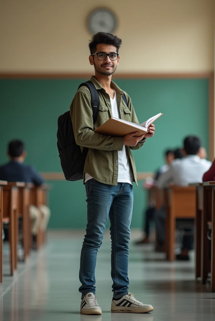 Pakistani CSS student stand in institute with book