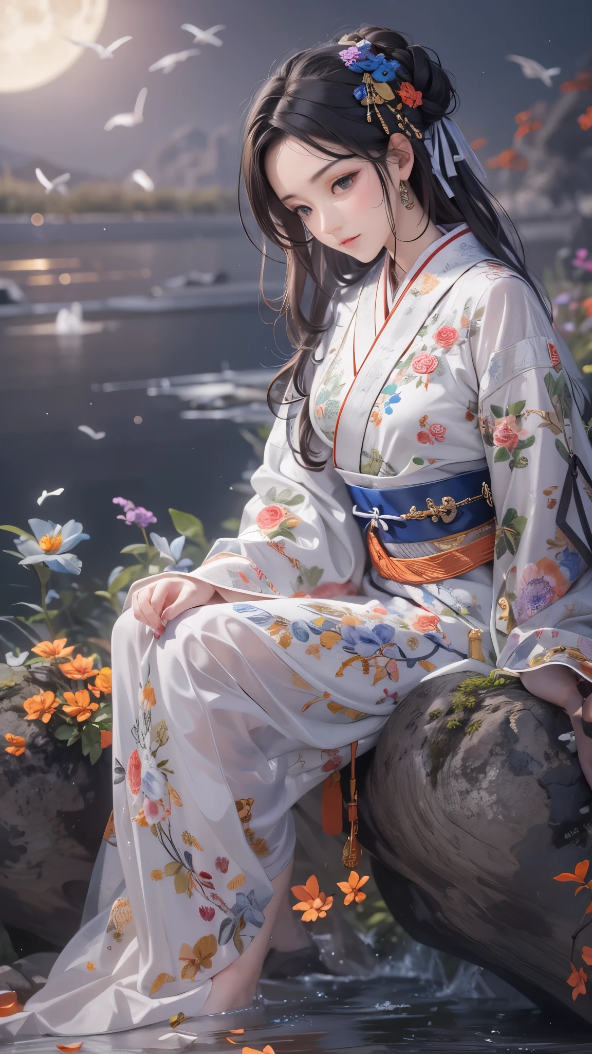 ((Highest quality)),(Ultra-high resolution),(Super detailed),(Detailed Description),((The best CG)),(masterpiece),Highly detailed art,(Art with precise detail:1.5), Mid-Autumn Moon:1.6, Tsukimi sake:1.3, Calm atmosphere:1.8,