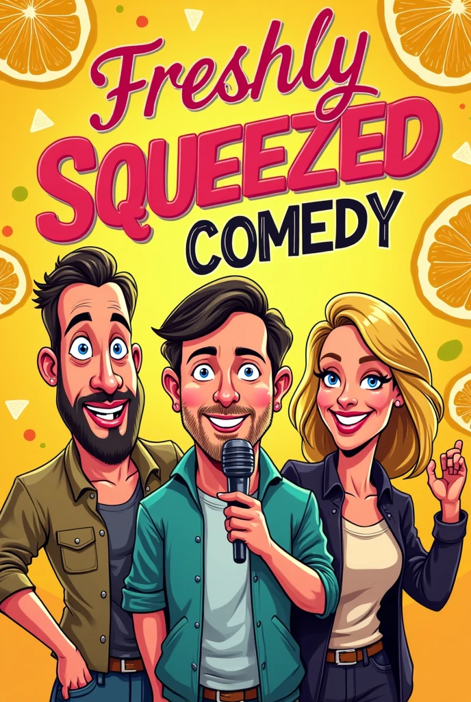 Make a poster for a comedy open mic called "Freshly squeezed comedy"