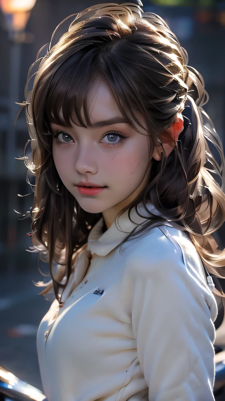 (Very delicate and beautiful), 1 person, Robber Girl, bangs, Cute eyes, bow, Brown Hair, Mouth closed, landscape, Hair between the eyes, hair bow, Long sleeve, Looking at the audience, Medium Hair, alone, Upper Body, Short school uniform, ((alone)), (masterpiece), blonde、さまざまな動きのPause、With a smile、mini skirt、Mini shirt、uniform、 Detailed face、Detailed body、Detailed eyes, masterpiece, 最high quality, high quality, High resolution、((Upper Bodyのポートレート))、((Pause_random)), at night forest.