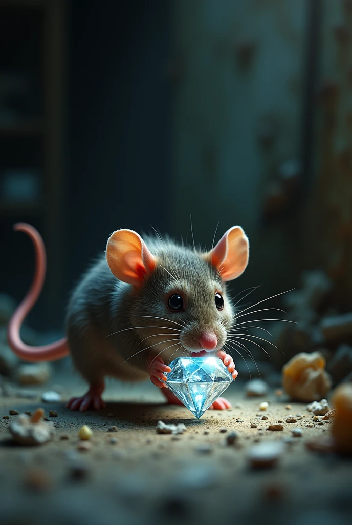 Without getting any food, the rat swallowed a piece of diamond.