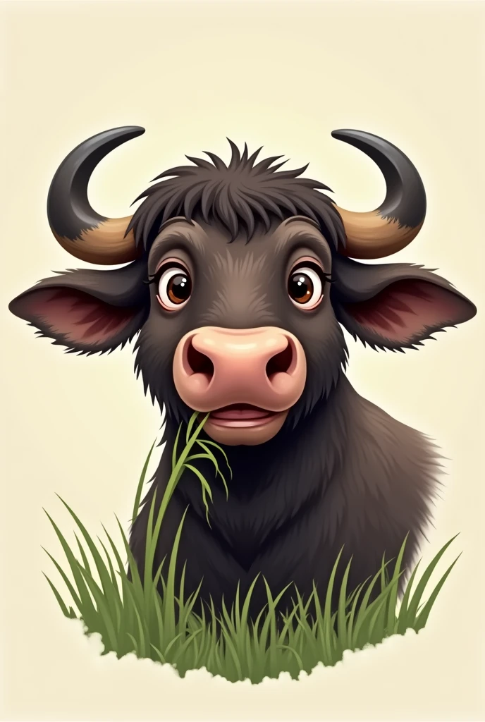 Illustration vector image, the face of a brave male buffalo who is smiling while eating grass, the image of the buffalo looks clean and smooth.