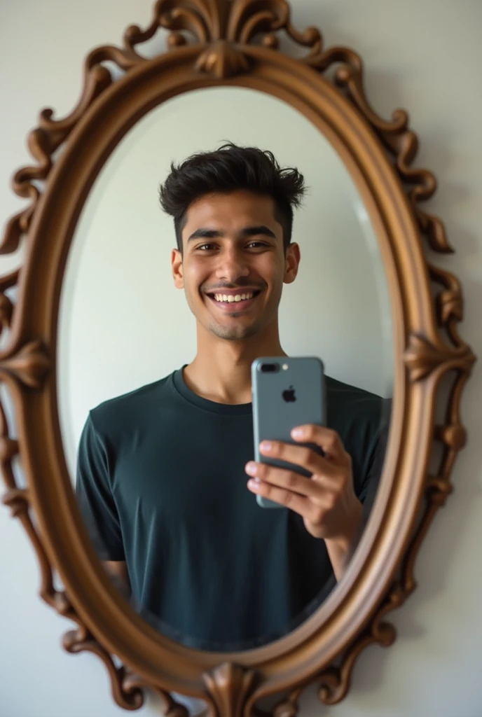 A mirror photo of Amin taken with his iPhone for his profile picture 