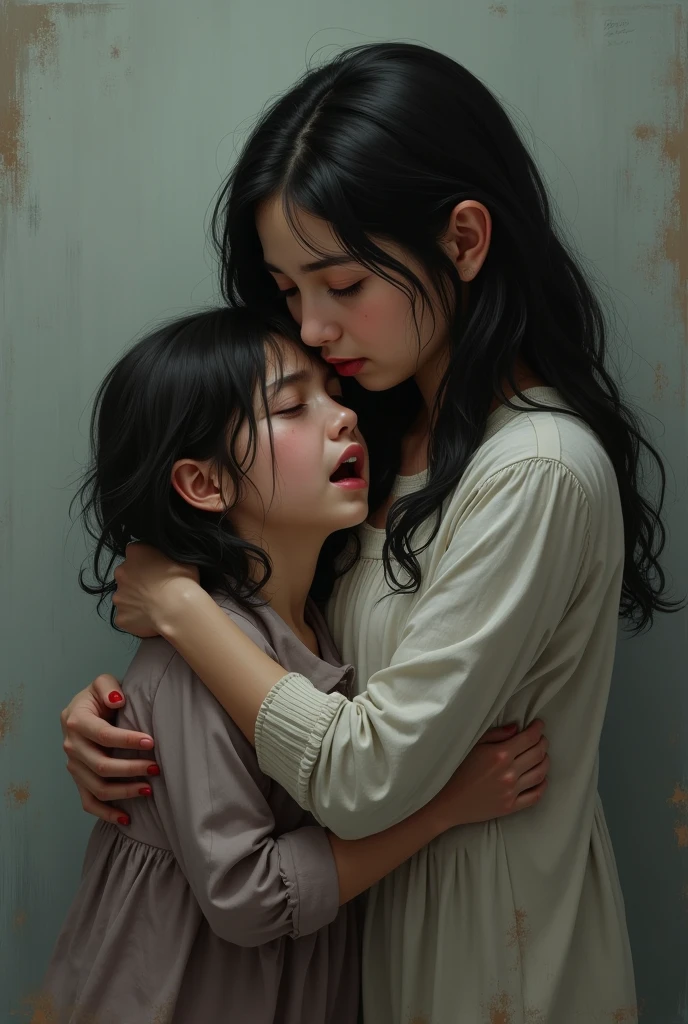 Young woman Stephanie hitting sad and dramatic young girl