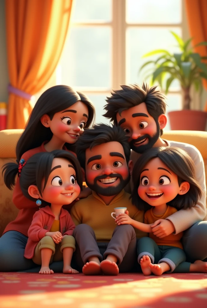 Need 3D animation style:Create a heartwarming scene where راجو and his friends are enjoying each other's company, reflecting their strong bond and friendship