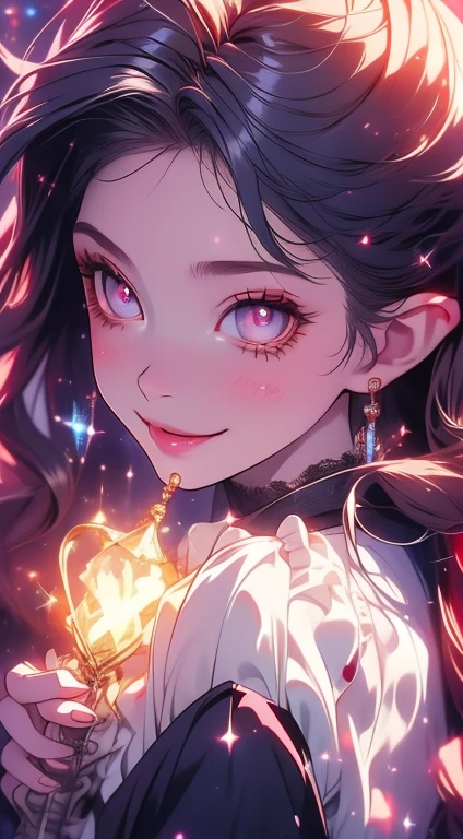 uhd, textured skin, good quality, High details, masterpiece, best quality, (Amazingly absurd:1.2), (masterpiece:1.2), Evil smirking Little Vampire child imprisoned by chains, sparkling effects, light effects