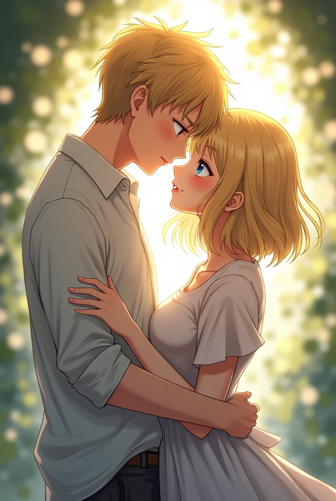 Itoshi Rin with his girlfriend, who has shoulder-length yellow hair and blue eyes