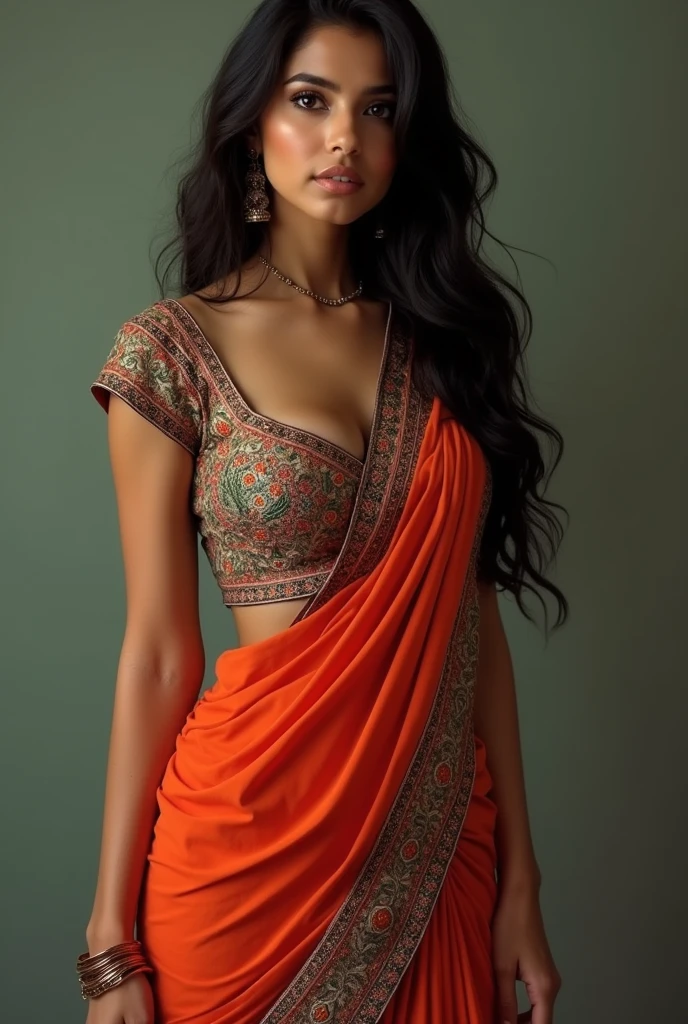 A Indian hot girl in sexysaree big boobs big ass and open hair and open kamar