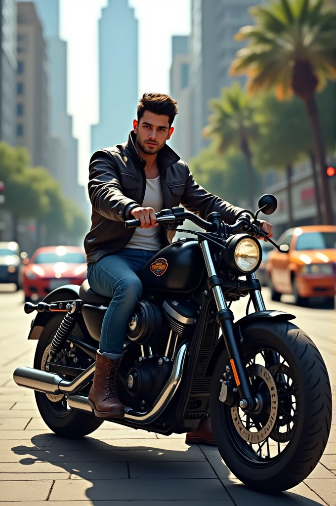 A man sitting on ns bike named Krithesh