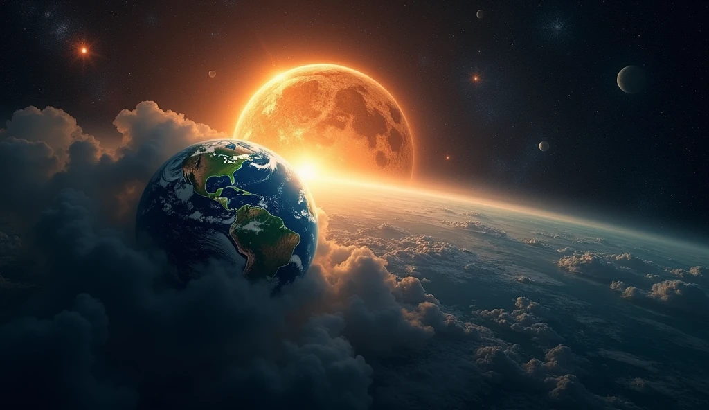 earth and sun in space background wallpaper