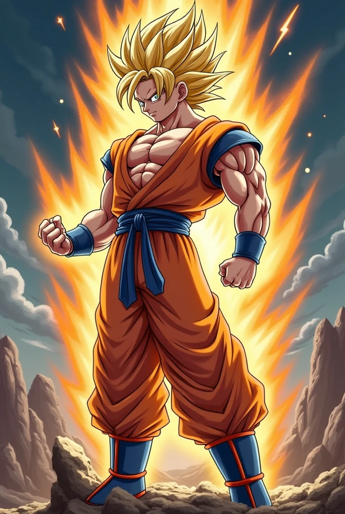 Goku masturbating, while transforming into a Super Saiyan 