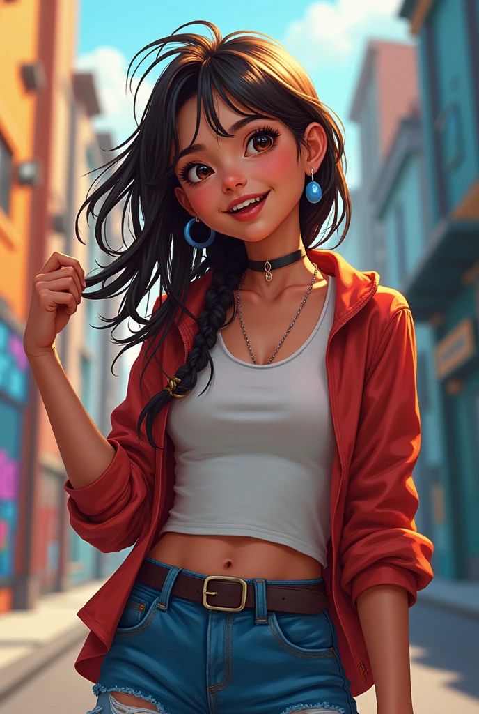 samdoesarts; award winning half body portrait of a beautiful woman in a croptop and cargo pants, military boots, standing on the street faint smile, paint splashes, hair in a bun, splatter, outrun, vaporware, digital art, trending on artstation, highly detailed, fine detail, intricate