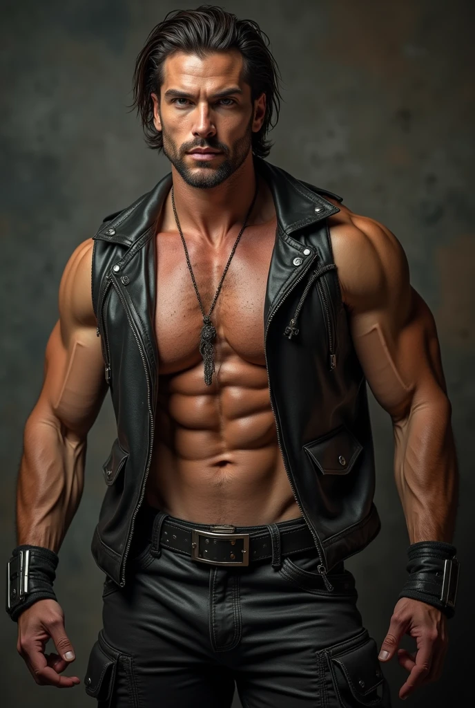 realist:1.3,( fotorrealist, 8k, RAW Photos, Premium quality, masterpiece, epic lighting. close up, Centered image), (foreground),((1 handsome and muscular man, wearing clothes teacher, with military clothing, Perfectly detailed face and body, (foreground), for the cover of Heavy Metal magazine, dynamic pose, beautiful and detailed hair, Leather Clothes))