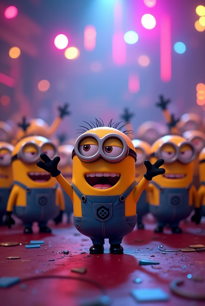 Minions are having a big party with a DJ in the club and they all stand in a circle with no one in the middle resolution of 1.920x1.080 und dormat 9:16