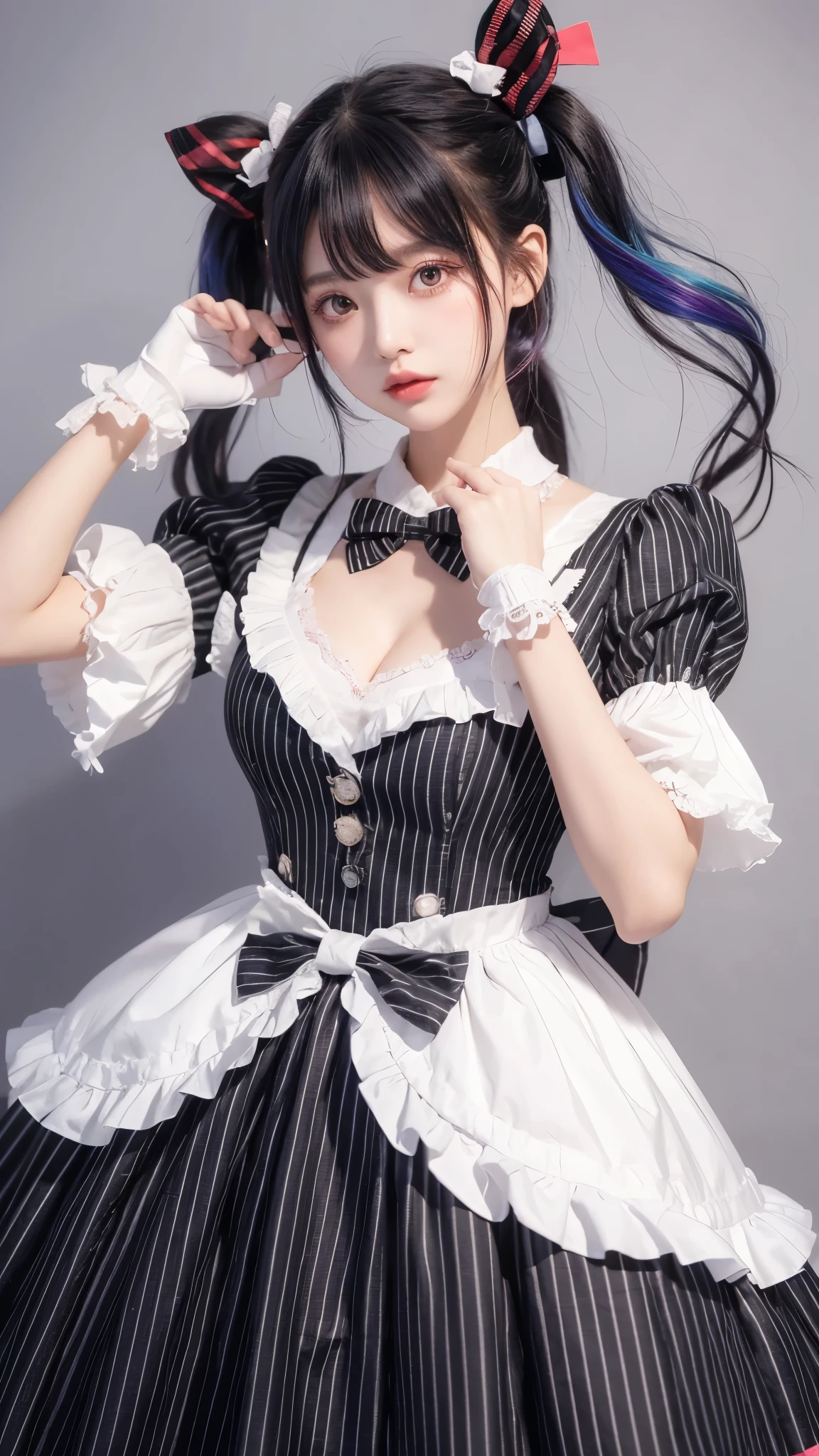 Enhanced dynamic perspective,Cute lovely beautiful girl,Maid outfit,Look at me and smile,Simple background,masterpiece,high quality,4K resolution,Ultrafine,detailed,precise,Movie Lighting,