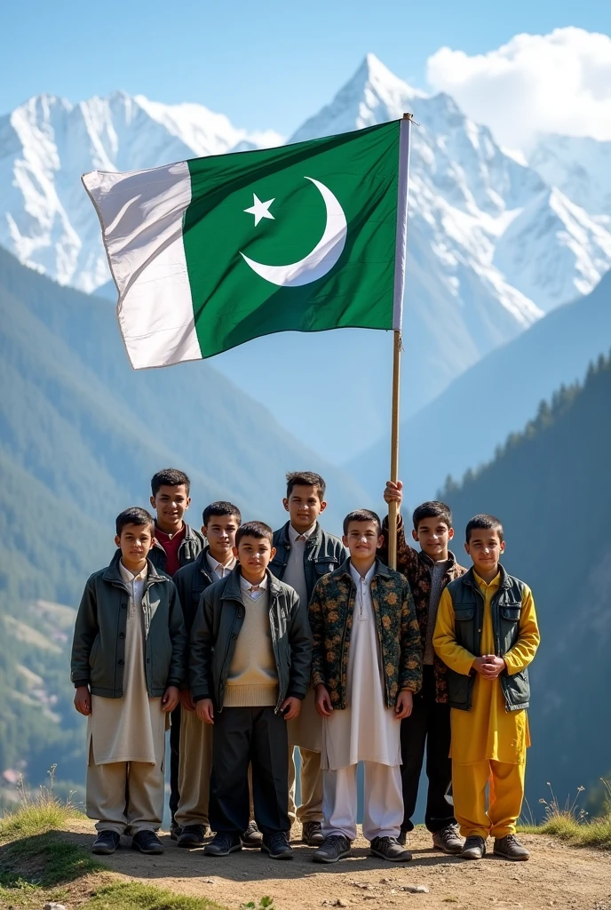 A 10 boys being the flag of Pakistan in malam jabba mountain swat Khyber pakhtoon khwa