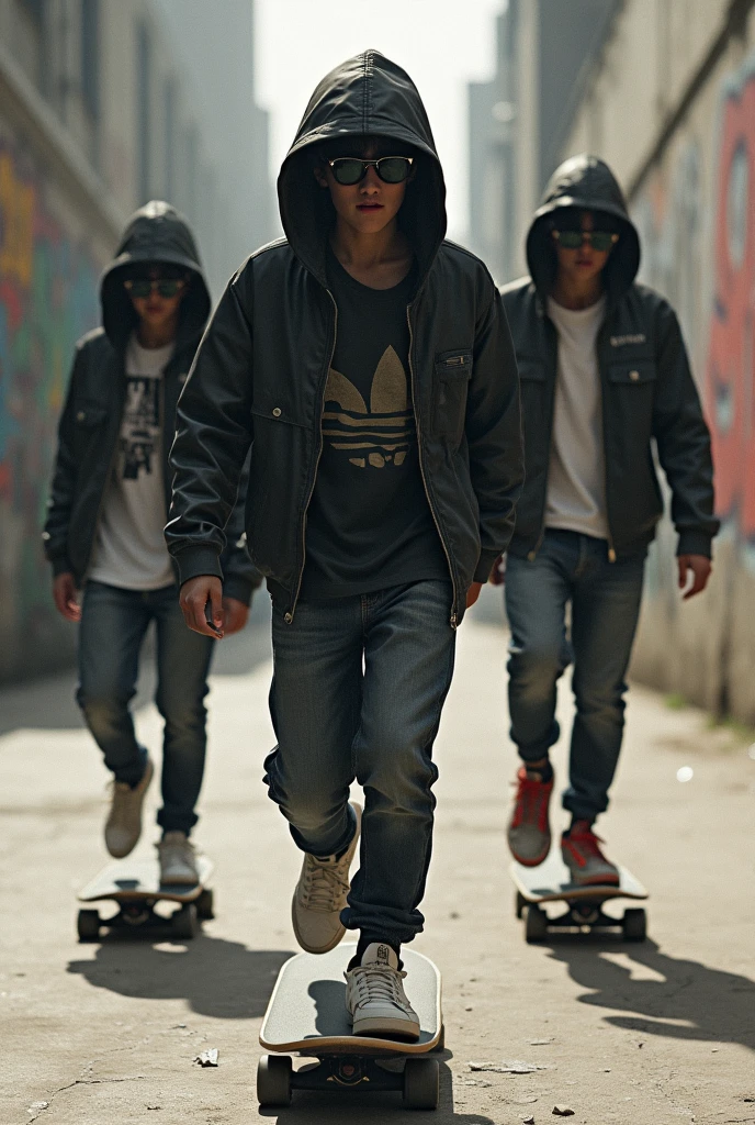 3 teenage skaters with their faces covered
