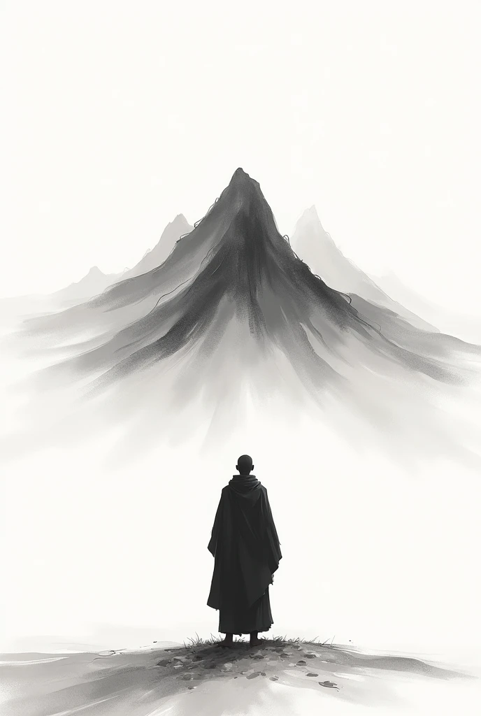Lots of white space ,White background, simple, Minimalism, Abstract,Hand Painted,Aesthetic,black and white,Ink Painting,,a mountain,Man looking into the distance,Monk,一幅Abstract的艺术插图, author:Xu Shuai, Arte no estilo de Gu Weiss, Shin Jin Hye, Obra-prima de Gu Weiss, Ross Figure 1. 0, Beautiful digital illustrations, Inspired by Non-WLOP, simple數位藝術, jingna zhang, Gu Weiss, Stunning digital illustrations