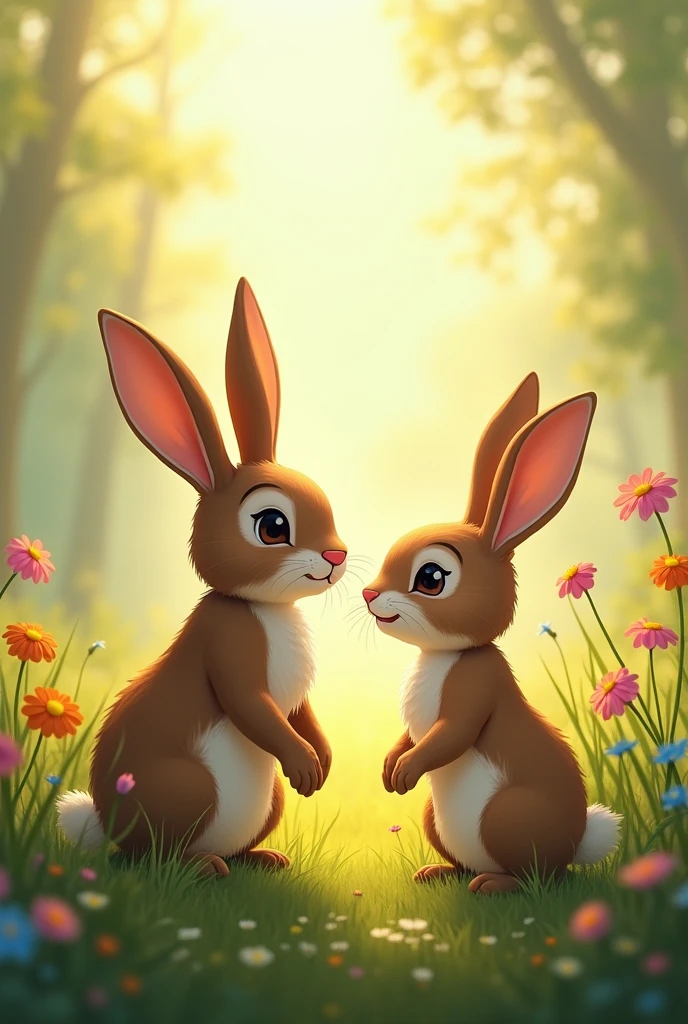 Male Rabbit:A wish? This is incredible! What should we wish for, Hazel?"
Female Rabbit:**Hazel:** (thoughtfully) "I think we should wish for something that can make everyone in our meadow happy."