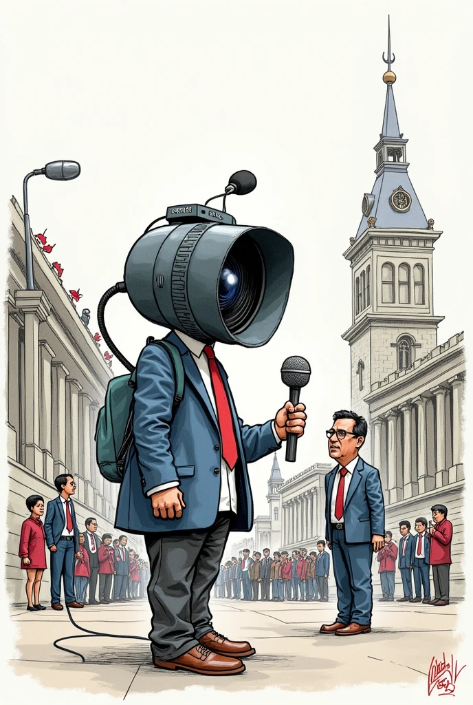 political cartoon depicting your opinion about how philippine media performs its roles and functions in the philippines which is a democratic country. simple drawing