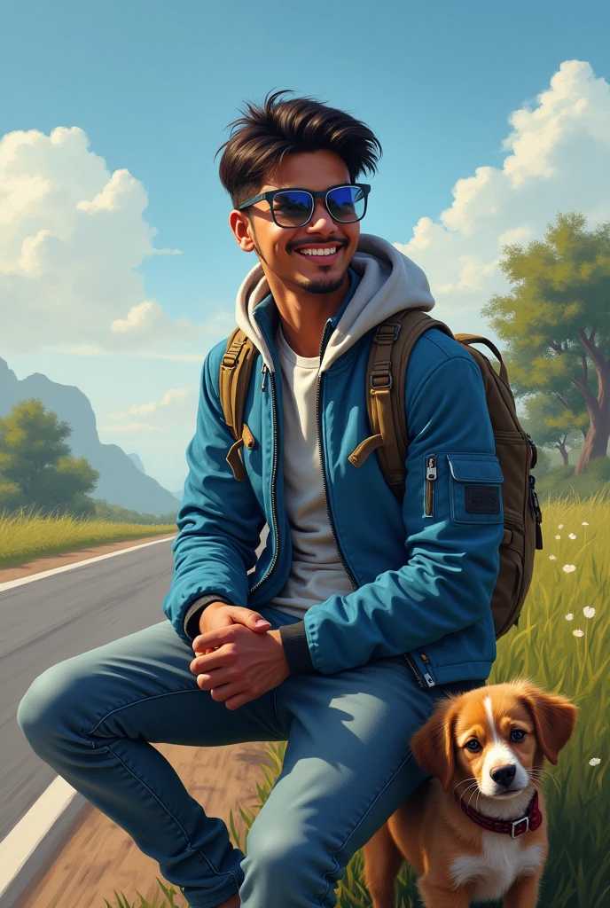 Beutiful picture boy and 18 years boys and pupg lover roads side and blue colour jacket ajay yadav name