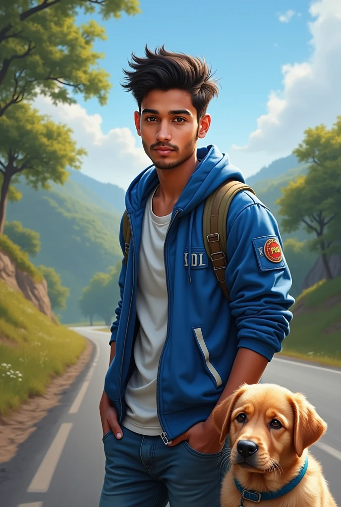 Beutiful picture boy and 18 years boys and pupg lover roads side and blue colour jacket ajay yadav name 