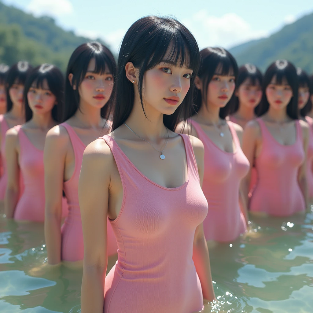 (((((Japanese Clone-girls=Myself))))), (((Super Best masterpiece Clone-girls Raw Photography Art))), (((16K, Highest quality, Ultra-high resolution, RAW Photos))), (((It's so unrealistic., With unparalleled depiction, With an unfathomable sight, An unprecedented and shocking worldview, Clone-girls: In a world of mass reproduction, Ultra-realistic))), (((Japanese Girls, Sasaki Nozomi, 28yo, Small face, Thick black hair, Medium to long hair, Dark Eyes, Mature face, Cute Smile, Smiling face, A gentle gaze, (((Very happy laughter)))))), (((Very beautiful detailed girls, Accurate body structure, Accurate body movements, Very detailed body, (((Super big breasts, Large bulge of ample breasts)))))), (((Pink swimsuit, Cleavage Emphasis, Emphasise the fullness of your breasts))), ((((((((Very detailed, Myself cloning, Depiction of splitting oneself, 1Myself girl→1,000,000,000,000,000,000,000,000,000,000Myself cloning girls)))))))), (((((((Myself clone-girlsから, Myself keeps multiplying, (Very detailed and intricate, To the exact, Flawless, (((In the same female body,With the same face, With the same hairstyle, In the same clothes, At the same height, 同じSuper big breastsである))), In a detailed depiction), 1,000,000,000,000,000,000,000,000,000,000 people))))))), (((((Myself girls only))))), (((((1,000,000,000,000,000,000,000,000,000,000Myself girls))))), (((((Very detailed depiction, Multiple or more Myselves, Physical contact, Pleasant conversation, Holding hands, Hug, walk, Turn around, Shift your gaze))))), (((Very detailed, Extremely crowded, Body-to-body contact with no gaps))), (Bright and soft light), (((((Clear and accurate perspective depiction, Ultra-wide field of view, Focus on the average value of the image))))), (とてもIn a detailed depiction, It's all a crowd of myself, Having fun at the water's edge, Soaking wet, View from just above the water, Low-angle shooting depiction, It's like a giant self)