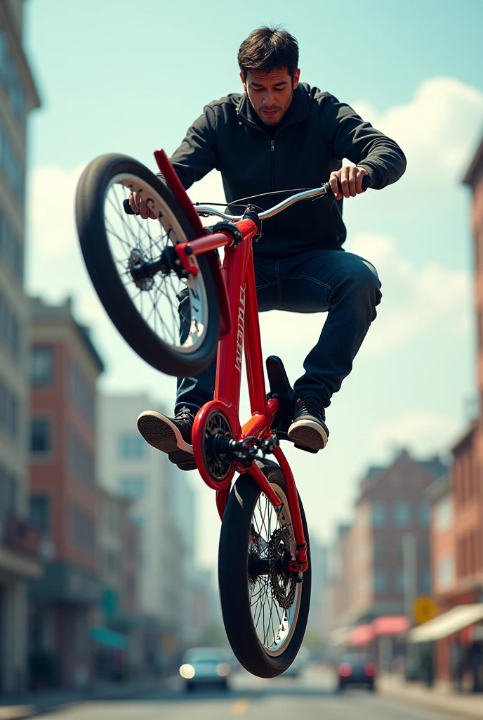 A red bike whillie