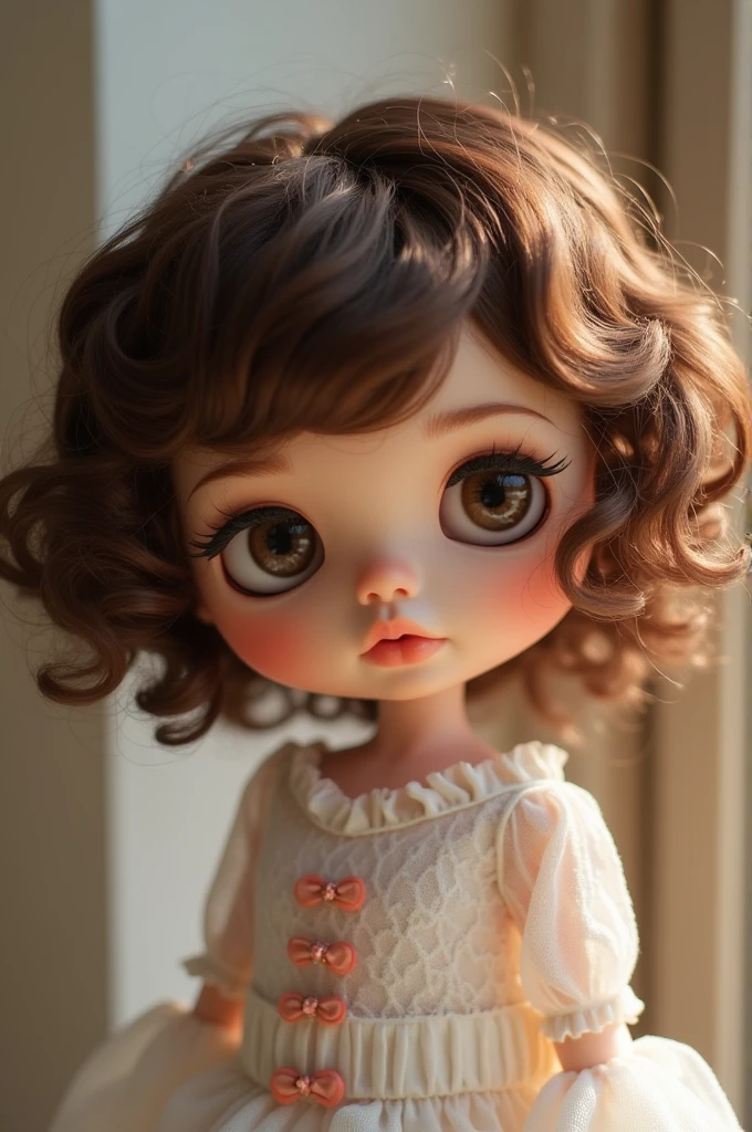 Blythe doll morena, Short brown curly hair with highlights