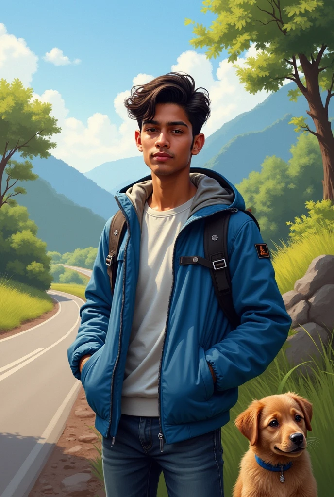 Beutiful picture boy and 18 years boys and pupg lover roads side and blue colour jacket ajay yadav name