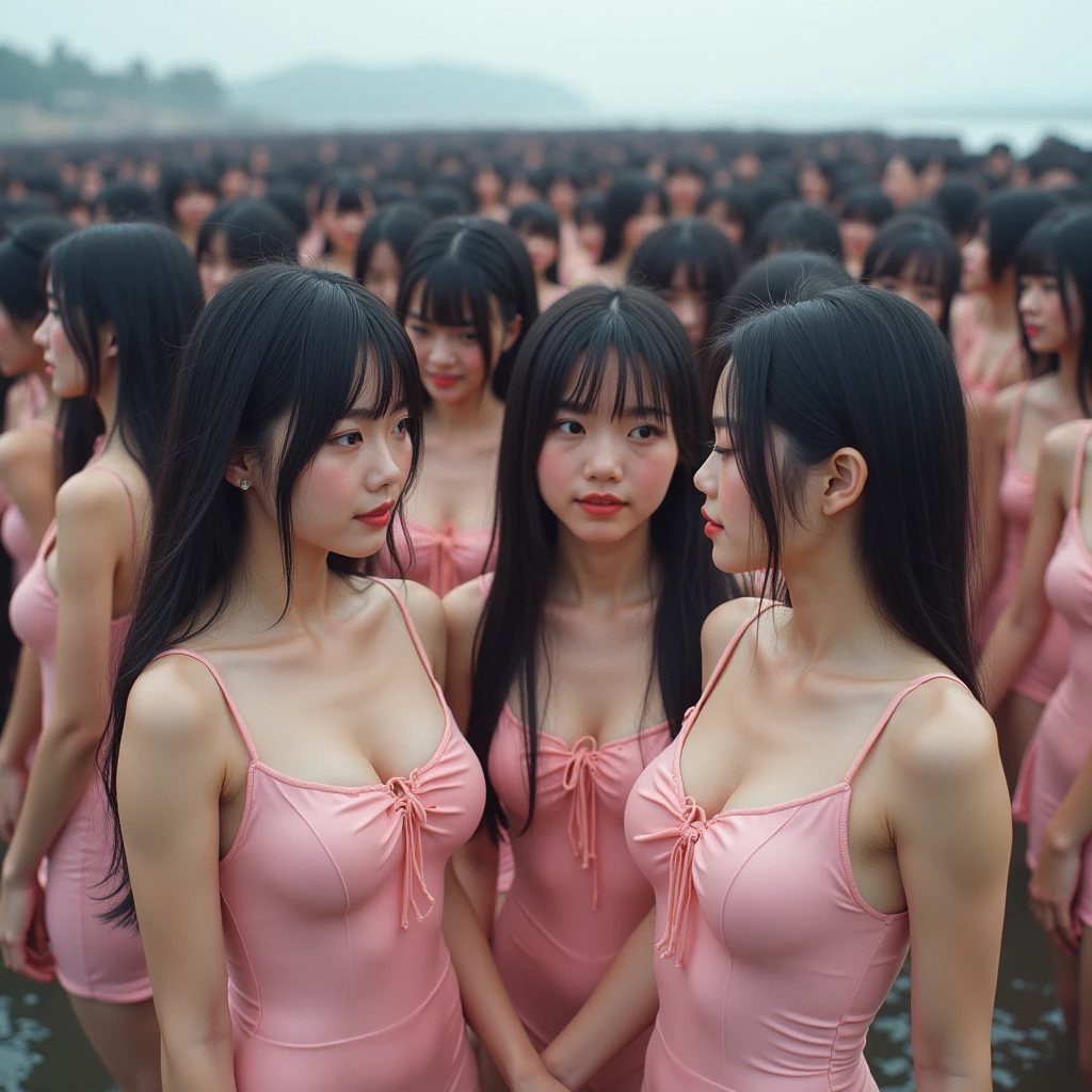 (((((Japanese Clone-girls=Myself))))), (((Super Best masterpiece Clone-girls Raw Photography Art))), (((16K, Highest quality, Ultra-high resolution, RAW Photos))), (((It's so unrealistic., With unparalleled depiction, With an unfathomable sight, An unprecedented and shocking worldview, Clone-girls: In a world of mass reproduction, Ultra-realistic))), (((Japanese Girls, Sasaki Nozomi, 28yo, Small face, Thick black hair, Medium to long hair, Dark Eyes, Mature face, Cute Smile, Smiling face, A gentle gaze, (((Very happy laughter)))))), (((Very beautiful detailed girls, Accurate body structure, Accurate body movements, Very detailed body, (((Super big breasts, Large bulge of ample breasts)))))), (((Pink swimsuit, Cleavage Emphasis, Emphasise the fullness of your breasts))), ((((((((Very detailed, Myself cloning, Depiction of splitting oneself, 1Myself girl→1,000,000,000,000,000,000,000,000,000,000Myself cloning girls)))))))), (((((((Myself clone-girlsから, Myself keeps multiplying, (Very detailed and intricate, To the exact, Flawless, (((In the same female body,With the same face, With the same hairstyle, In the same clothes, At the same height, 同じSuper big breastsである))), In a detailed depiction), 1,000,000,000,000,000,000,000,000,000,000 people))))))), (((((Myself girls only))))), (((((1,000,000,000,000,000,000,000,000,000,000Myself girls))))), (((((Very detailed depiction, Multiple or more Myselves, Physical contact, Pleasant conversation, Holding hands, Hug, walk, Turn around, Shift your gaze))))), (((Very detailed, Extremely crowded, Body-to-body contact with no gaps))), (Bright and soft light), (((((Clear and accurate perspective depiction, Ultra-wide field of view, Focus on the average value of the image))))), (とてもIn a detailed depiction, It's all a crowd of myself, View from just above the water, Having fun at the water's edge, Soaking wet, Low-angle shooting depiction, It's like a giant self)