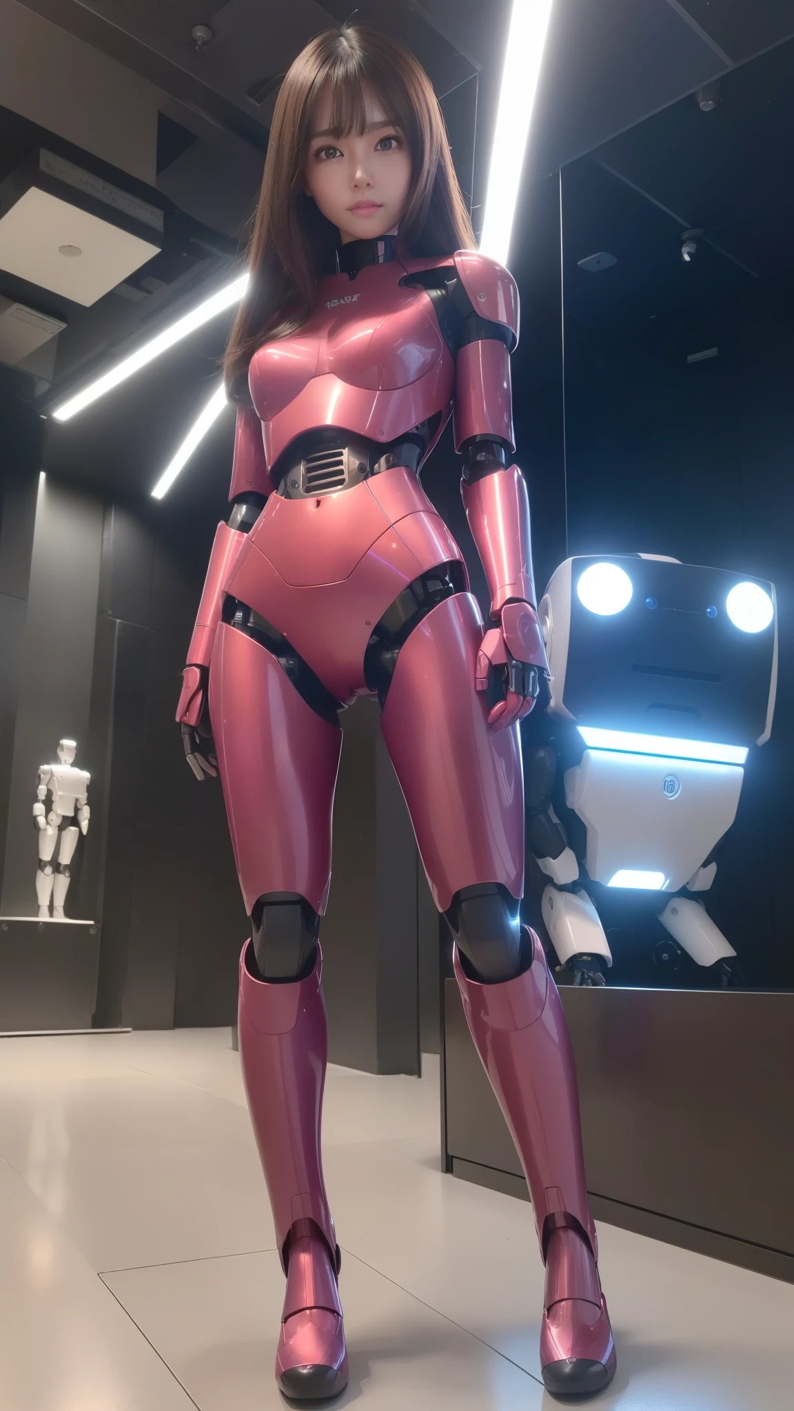 Race-queen, silver metallic costume, robot