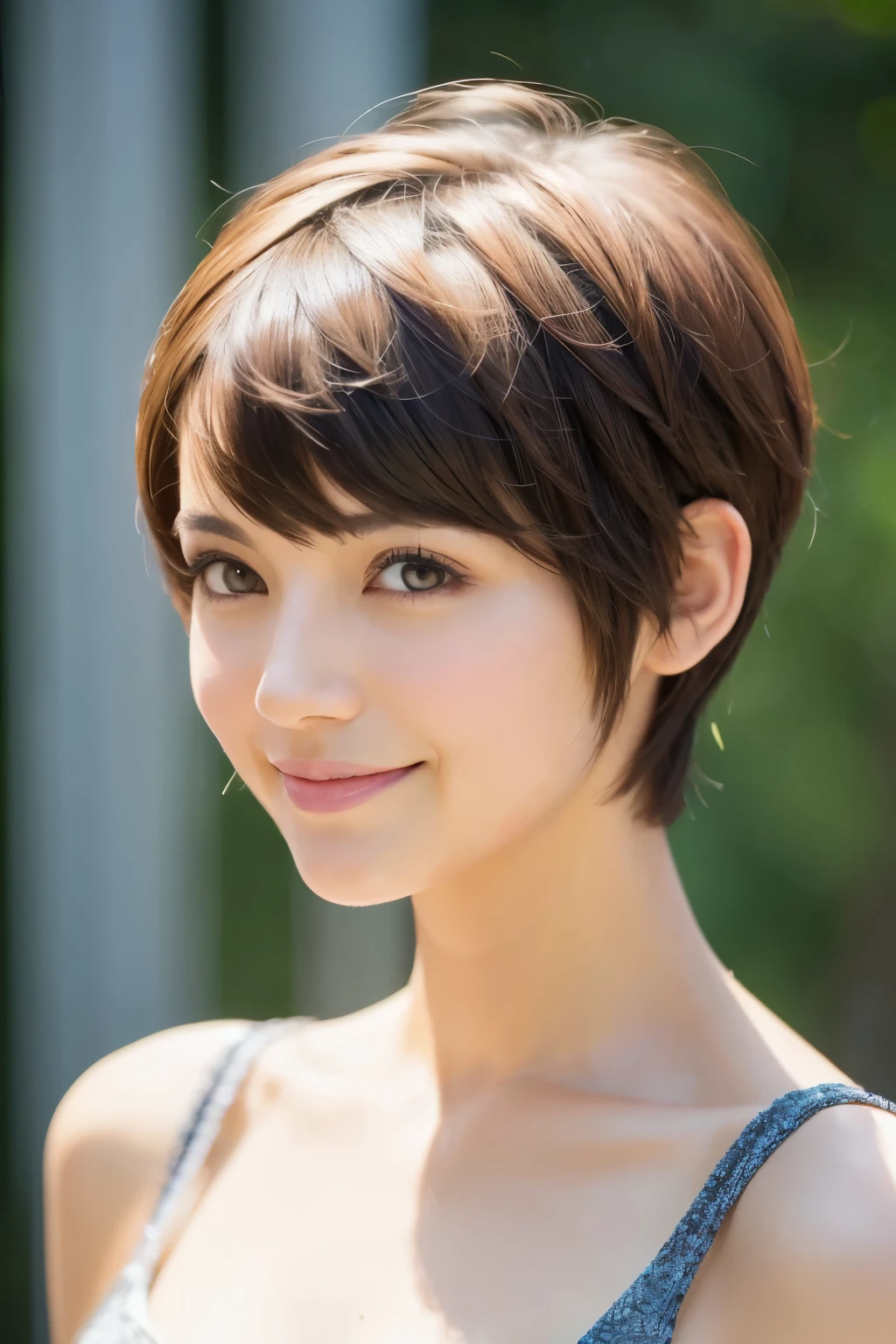 One person, Gaze, smile, Pixie Cut　Shortcuts, Short hair tip