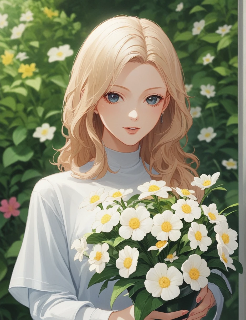 A close-up of a woman holding a vase of flowers, with flowers, magazine photo, Lt. Ayami Kojima, official work, Jinyoung Shin, with flowers congeladas a su alrededor, by Ni Tian, dilraba dilmurat, Jaeyeon Nam, onda cynth, Hwang Se - En, mackenzie foy, by Zhang Han, parque me, by Jin Nong