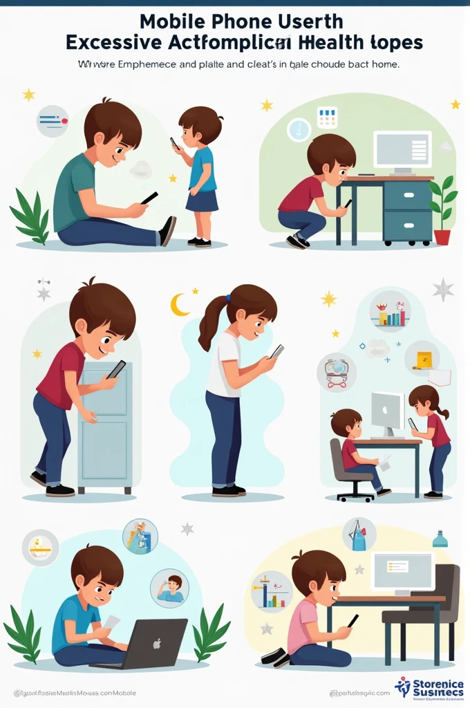 Discuss the physical health issues associated with excessive mobile phone use in children.