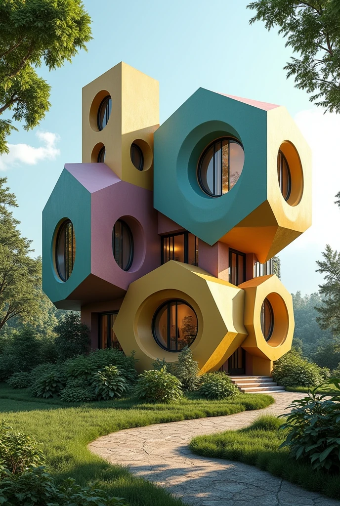 House that has shape of circle, square, pentagon, hexagon and heptagon
