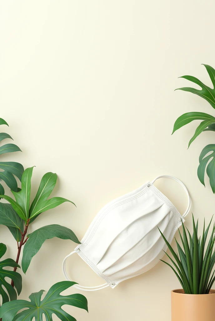 Suggest me wallpapers with a background with the texture of a white cream. There must be face masks, with plants