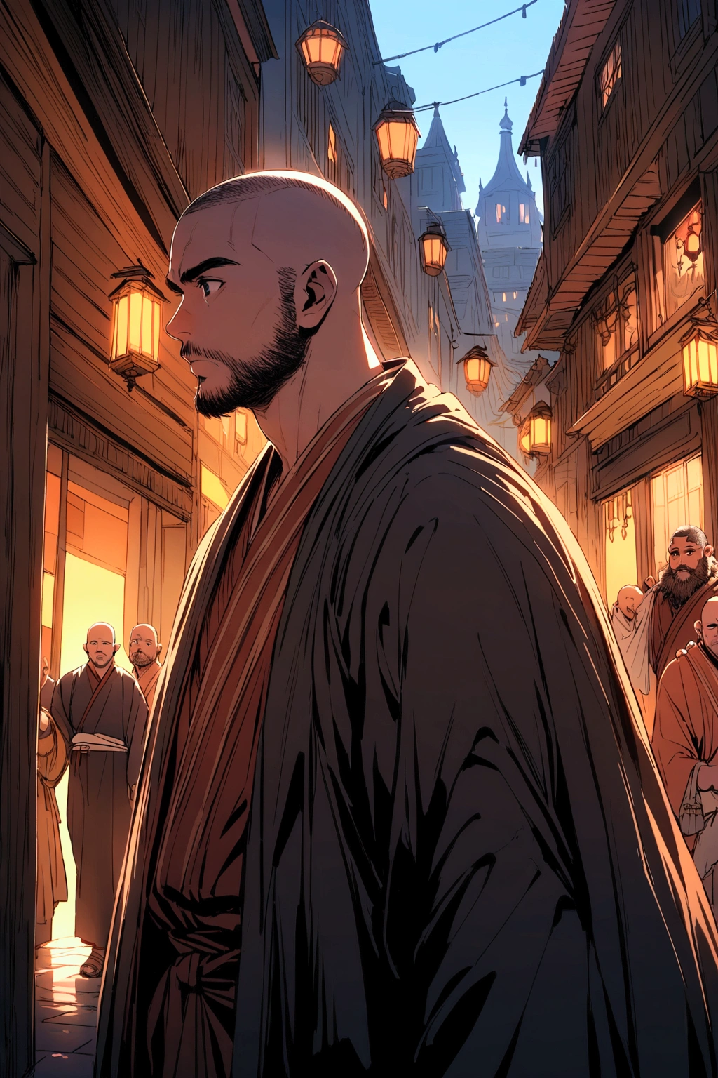 Macho、Monk、Shaved head、Hairy、RPG、Fantasy、Shopping in town