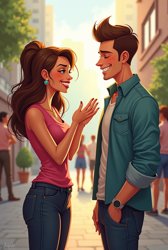 a woman making fun of a man