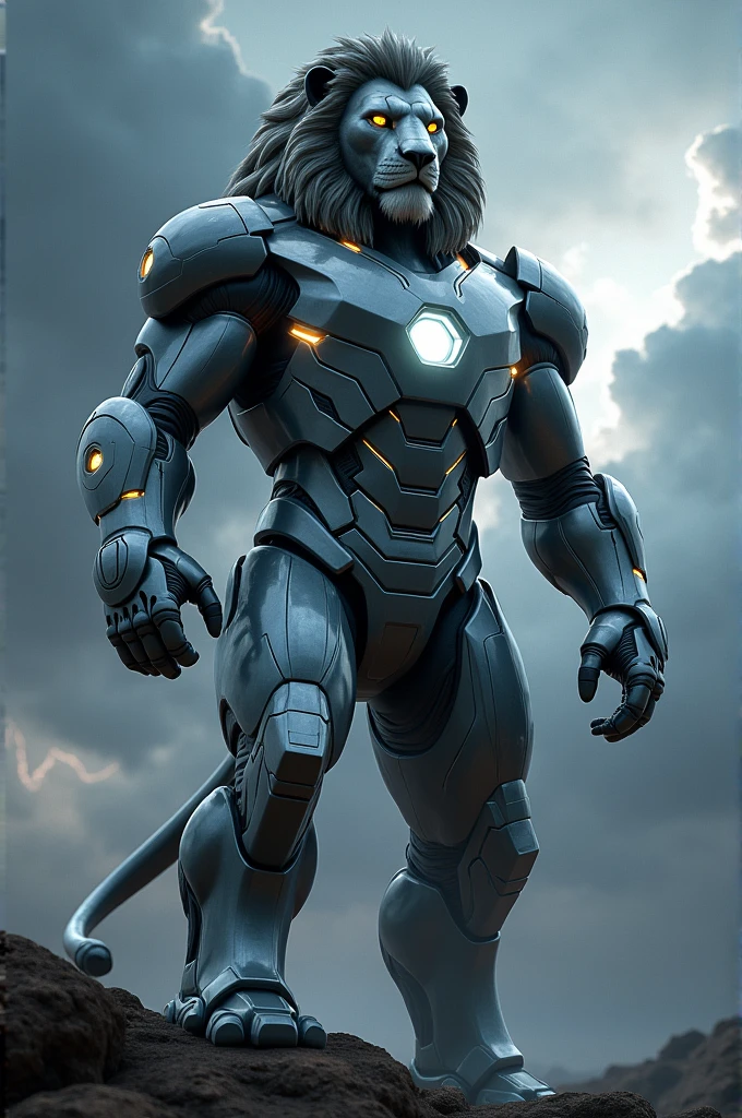 Lion in suit of iron man 
