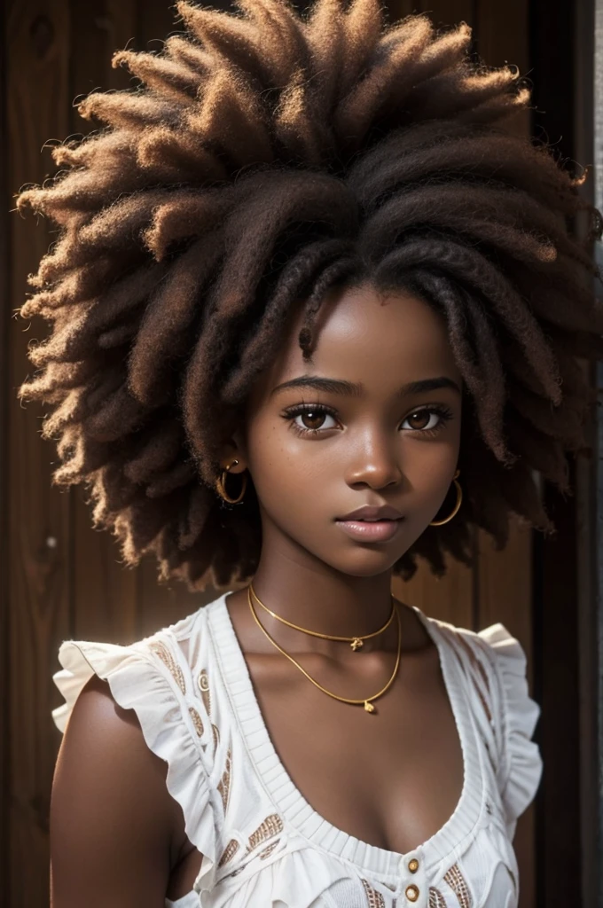 cute hair, chocolate skin, 20 teenager, beautiful face, deep ebony, SFW, African puffy afro