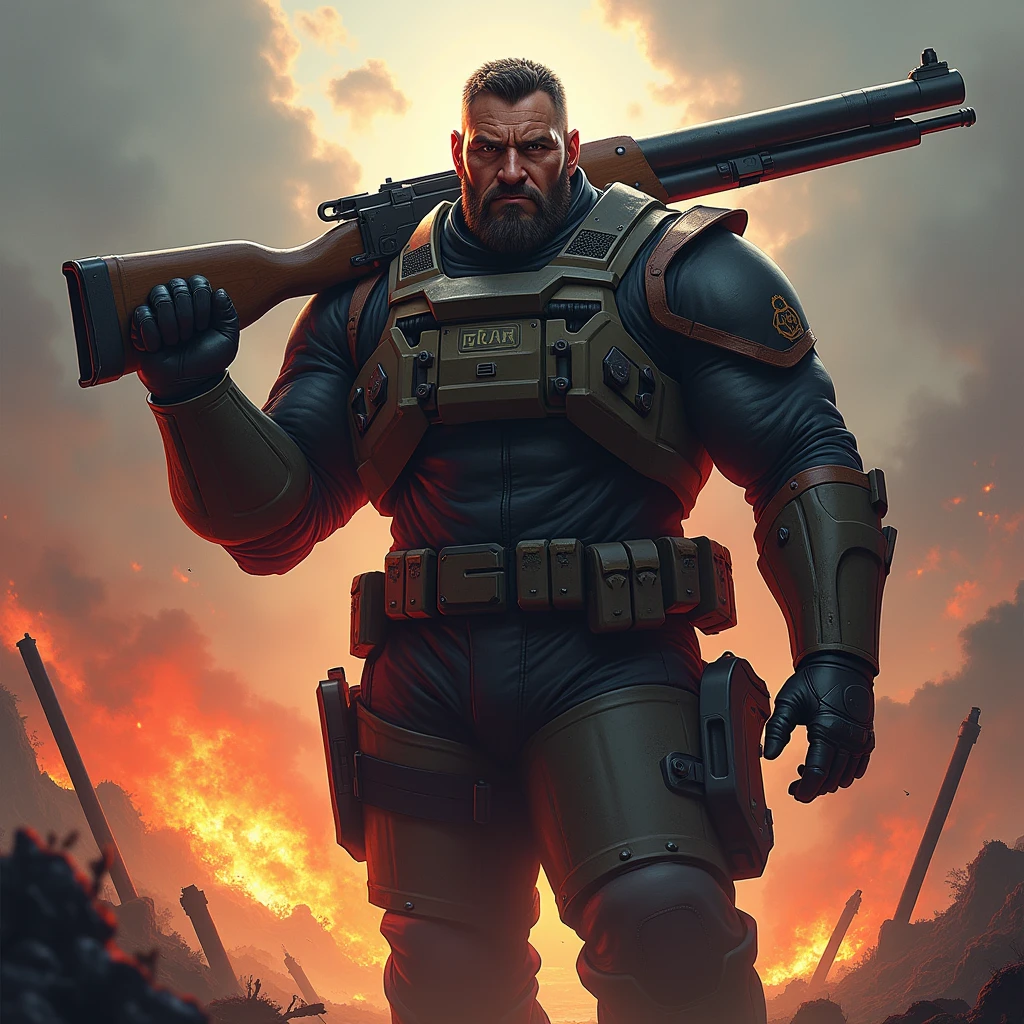 Pekka holding gun woth background title pekka 