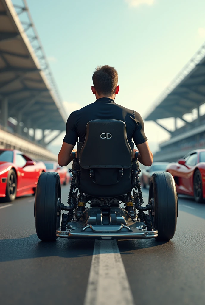 Wheelchair user racing against cars(the wheelchair user is next to the cars at the start)
