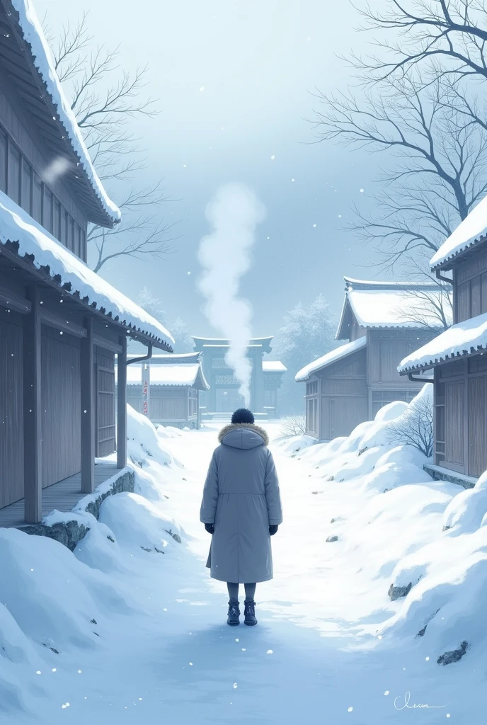 ((Highest quality)), ((masterpiece)), (detailed), One person, Snow Scenery, Ginzan Onsen snow scene