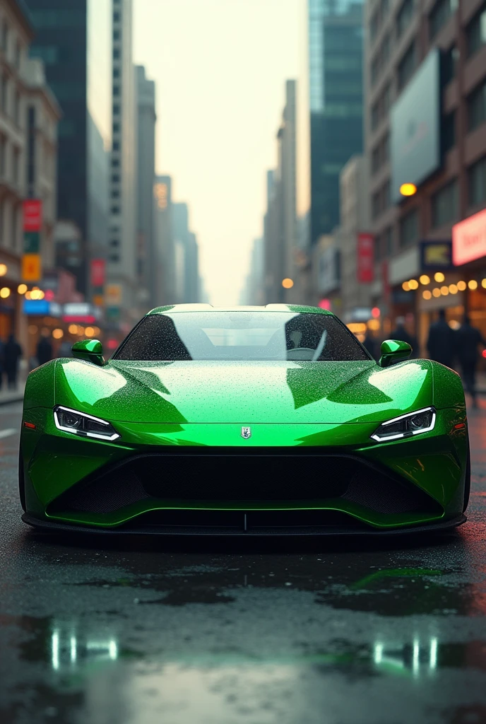 A car with green and.
