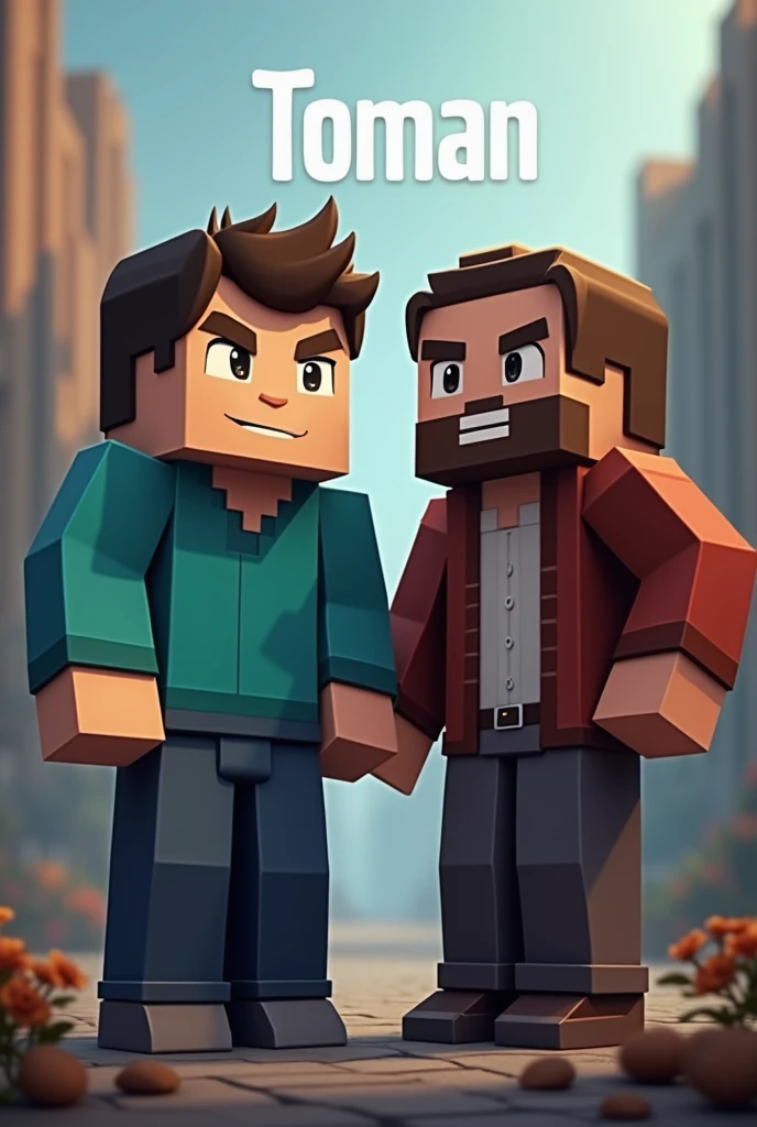 Profile photo with leader and vice-leader ordering two Minecraft characters with TOMAN written in the background a little more than Minecraft 